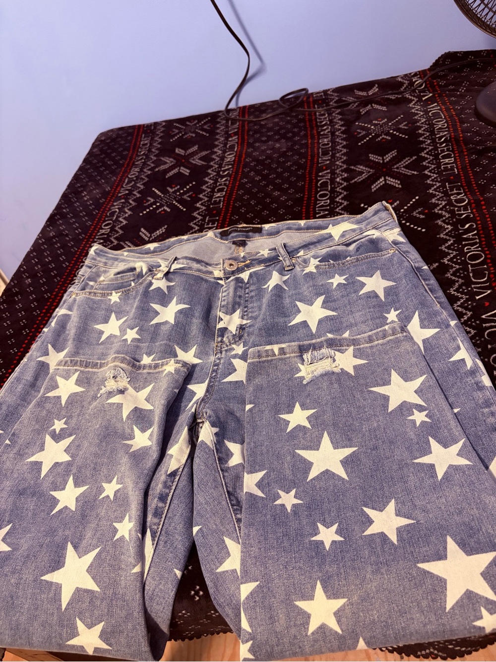 Ashley Stewart Blue Denim Boyfriend Jeans with White Star Print